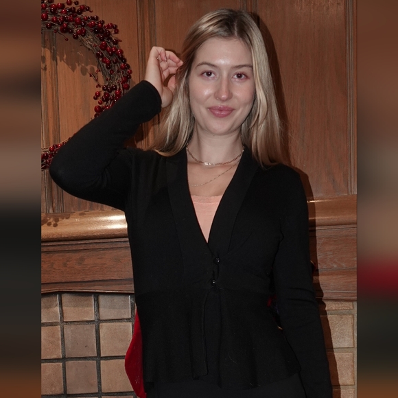 Classiques Entier Black Knit 2 Button Peplum Jacket sz S - Picture 10 of 14